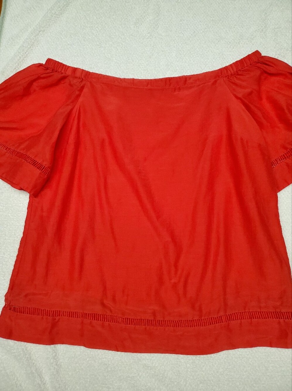 Lauren Ralph Lauren Off Shoulder Top M Red Cotton Silk Ladder Lace Trim Boho